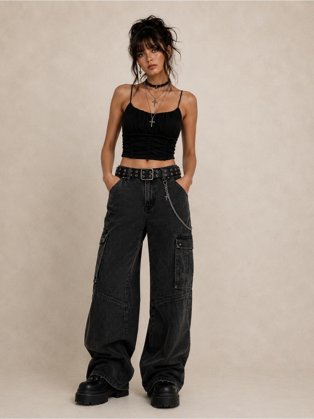 Princess Polly Black Ruched Crop Cami  / 90’s Edgy/ Dark Feminine / Alternative - Picture 12 of 13